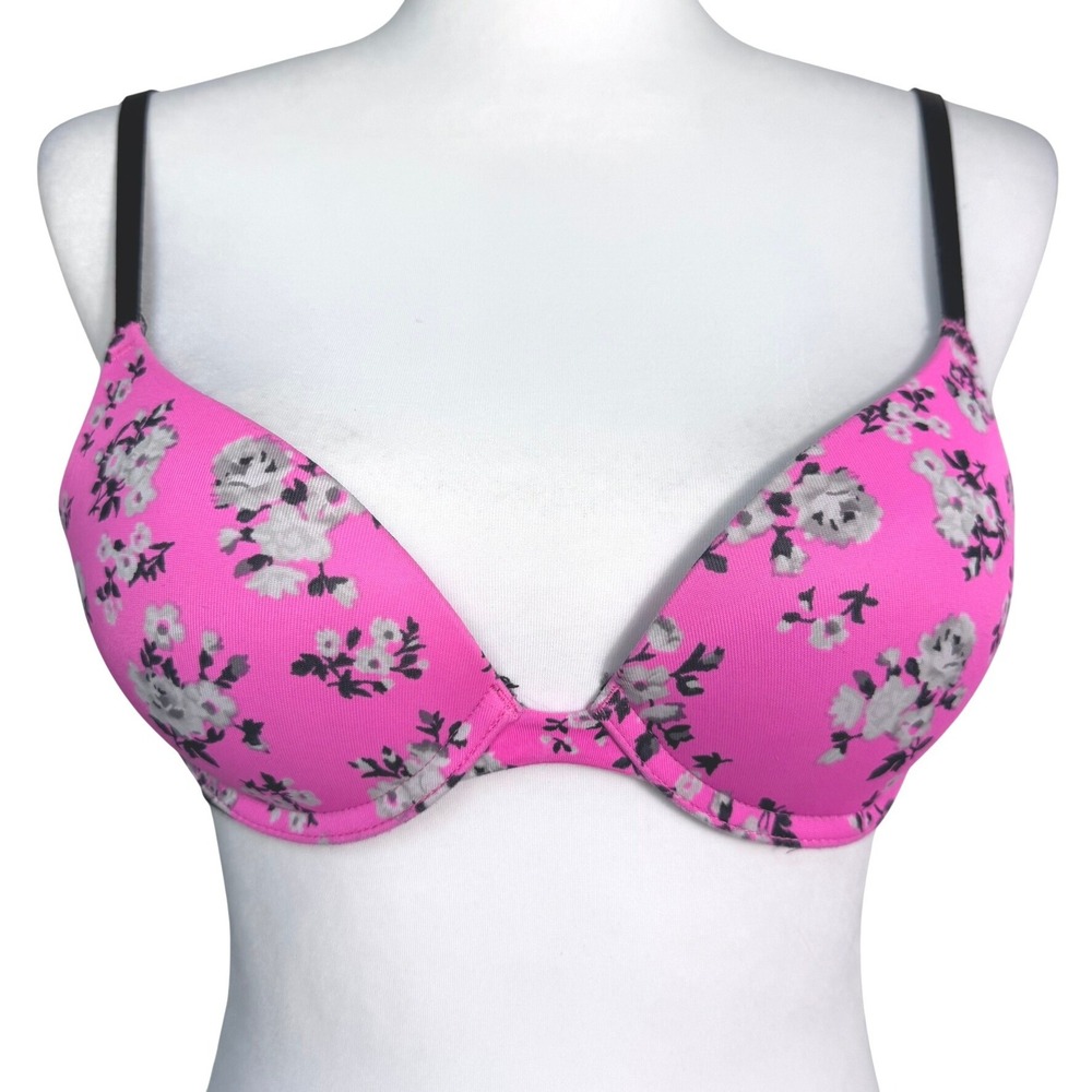 VICTORIA'S SECRET 32A Pink Floral Wear Everywhere Push Up Bra Padded Underwire